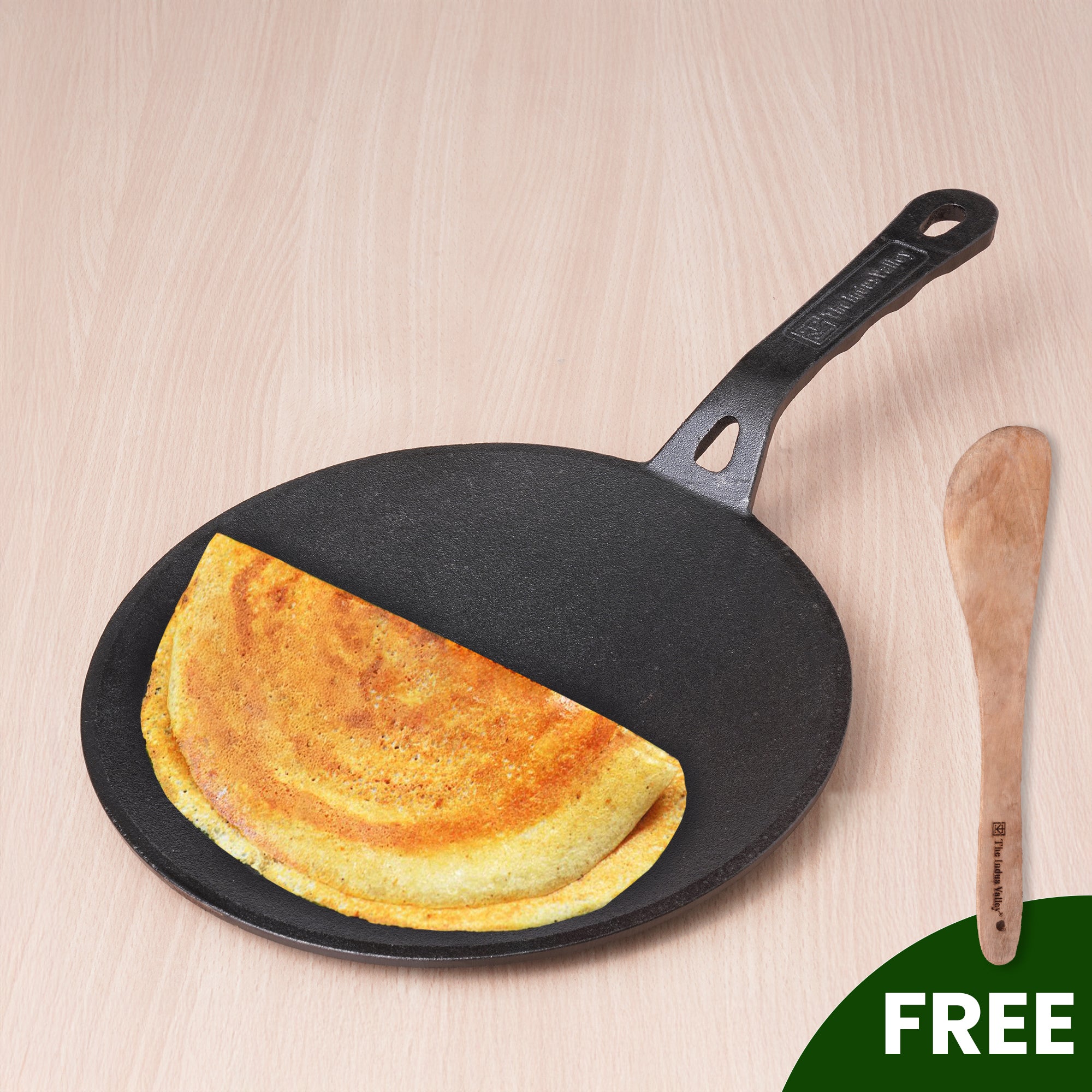 CASTrong Cast Iron Concave Tawa 25.4cm, Pre-seasoned, Naturally Nonstick, 100% Pure, Toxin-free, Free  110 Spatula