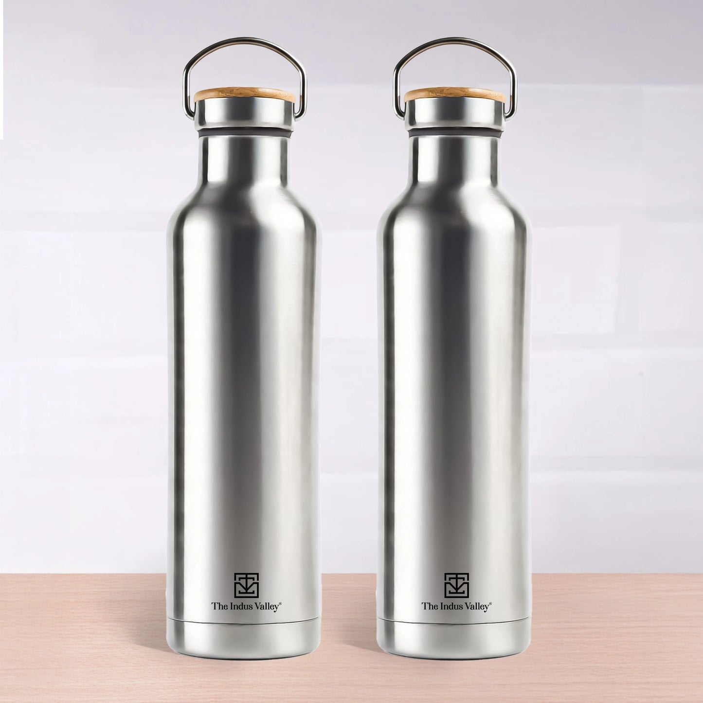 Premium Stainless Steel Bottles with SS Lid 1 Litre Set of 2 – Leak Proof, Double Wall, Vacuum Insulated Hot & Cold