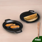 CASTrong Cast Iron Cookware Set - Tawa [27.5 cm] + Fish Fry Pan [25 cm] + Free Wooden Flip, Pre-seasoned, 100% Pure, Toxin-free, Induction Compatible