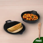 CASTrong Cast Iron Combo - Tawa [27.5 cm] + Skillet [25 cm] + Free Wooden Flip, Pre-seasoned, 100% Pure, Toxin-free, Induction Compatible