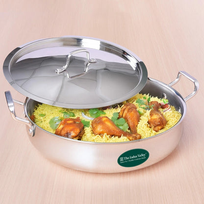 Tri-ply Stainless Steel Uruli with Steel Lid 24cm/28cm/32cm, 3 Layer Thick Body, 100% Toxin-free, Non-stick, Induction & Gas