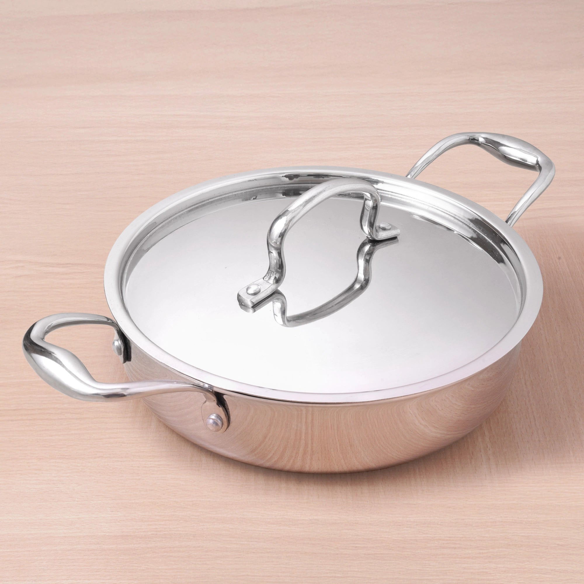 Tri-ply Stainless Steel Saute Pan 22cm 2L | No Sticking, No Burning | With Steel Lid | Fast Heating, Healthy Cooking | Induction Safe