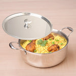 Premium Quality Tri-ply Stainless Steel Short Biryani Pot/Casserole/Stock Pot with Steel Lid, 100% Toxin-free, Wide Base, 3 Layer Thick Body, Non-stick, Induction & Gas, 2.5L / 4.0L / 6.5L