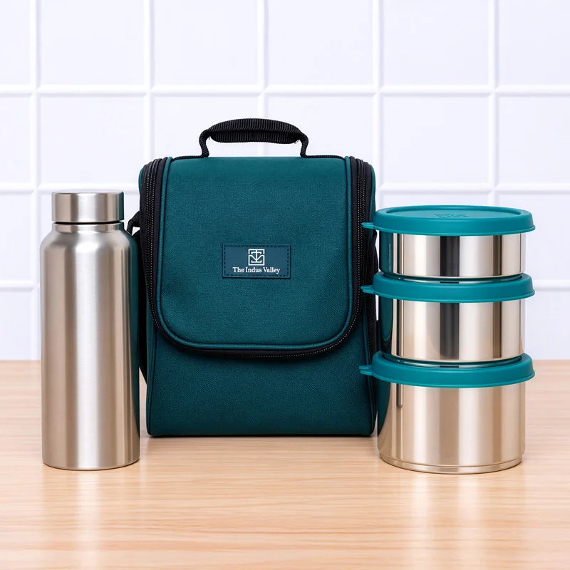 304 Stainless Steel Leakproof Lunch Box Set of 4 with 750ml Water Bottle | 450ml, 600ml & 750ml Containers