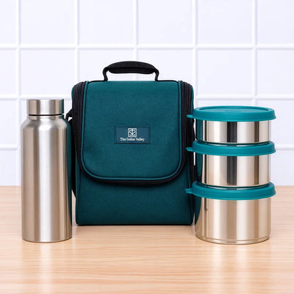 304 Stainless Steel Leakproof Lunch Box Set of 4 with 750ml Water Bottle | 450ml, 600ml & 750ml Containers
