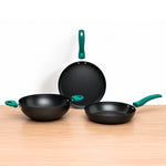 Nitrided Carbon Steel Combo Set of 3 – 26cm Tawa + 24cm Kadai + 24cm Fry Pan| Rust-Free | No Sticking