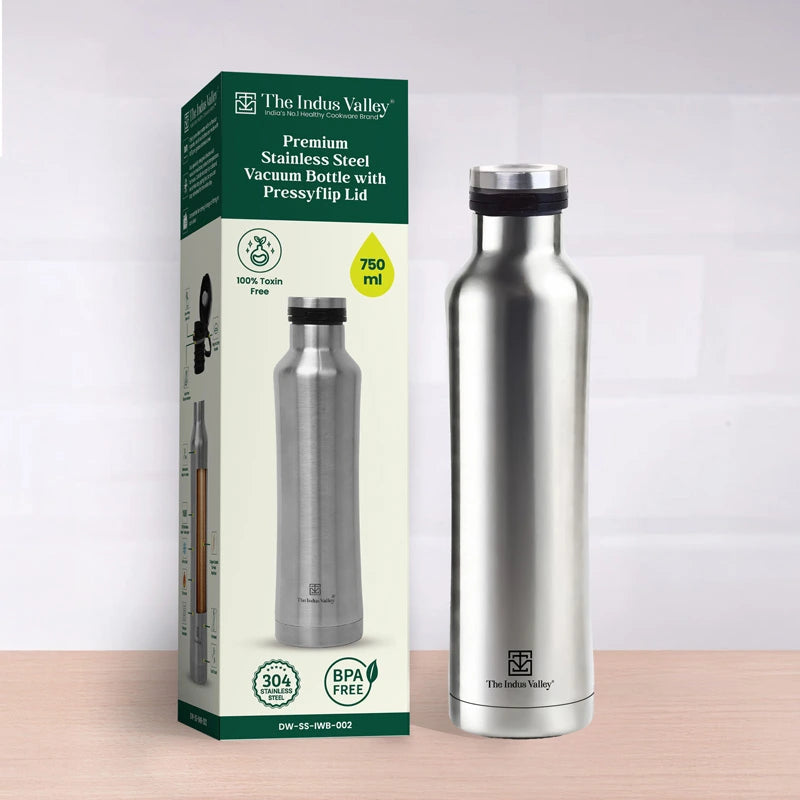 Stainless Steel Water Bottle with Pressy flip Lid – Double Wall, Vacuum insulated, Hot & Cold 750ml/500 ml