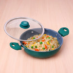 Tri-ply Ceramic  Kadai with Glass Lid -24cm, Ceramic Coating, 100% Toxin-Free, PFOA & PFAS Free, Non-Stick, Induction & Gas Compatible
