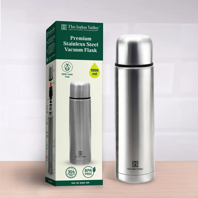 Stainless steel Vacuum insulated Bullet flask with flip Lid – Double Wall, Vacuum insulated, Hot & Cold 1000ml