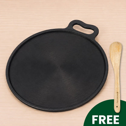 CASTrong Cast Iron Dosa Tawa 26.8 cm+ Wooden Flipper, Pre-seasoned, 100% Pure, Toxin-free, Induction & Gas Compatible