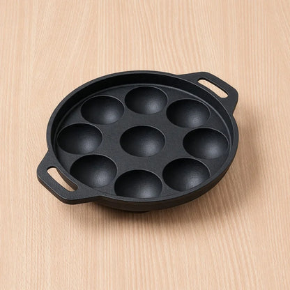 Super Smooth 21 cm 9 Pit/Cup Cast Iron Paniyaram/Appe Pan, Pre-seasoned, Natural Nonstick, 100% Pure, Toxin-free,21 cm, 1.53 kg
