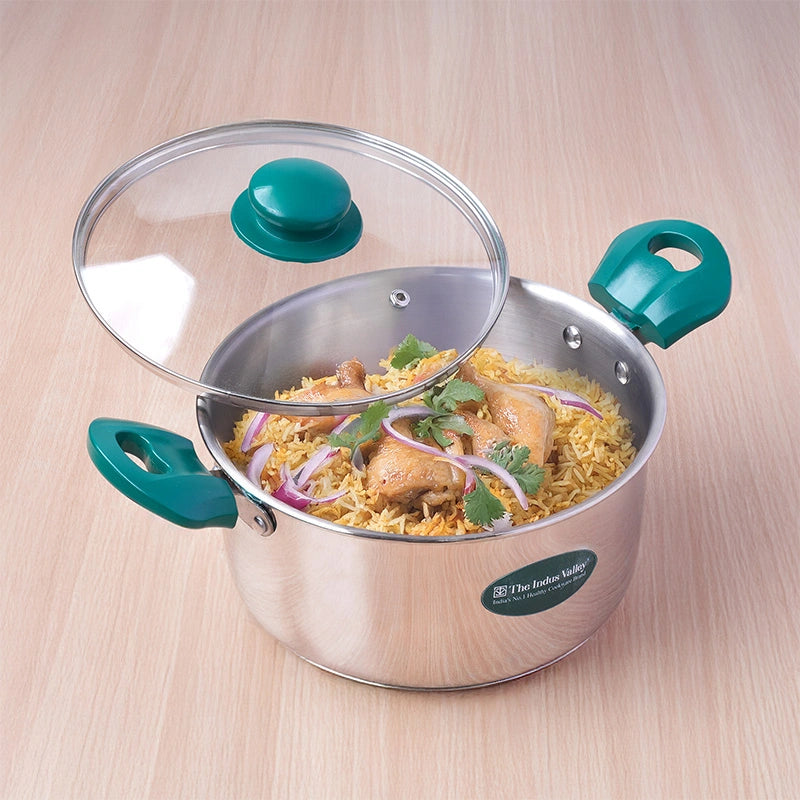 Premium Stainless Steel Impact Bonded Casserole with Glass Lid | 3-Layer Bottom | Induction & Gas Compatible | 20cm / 24cm