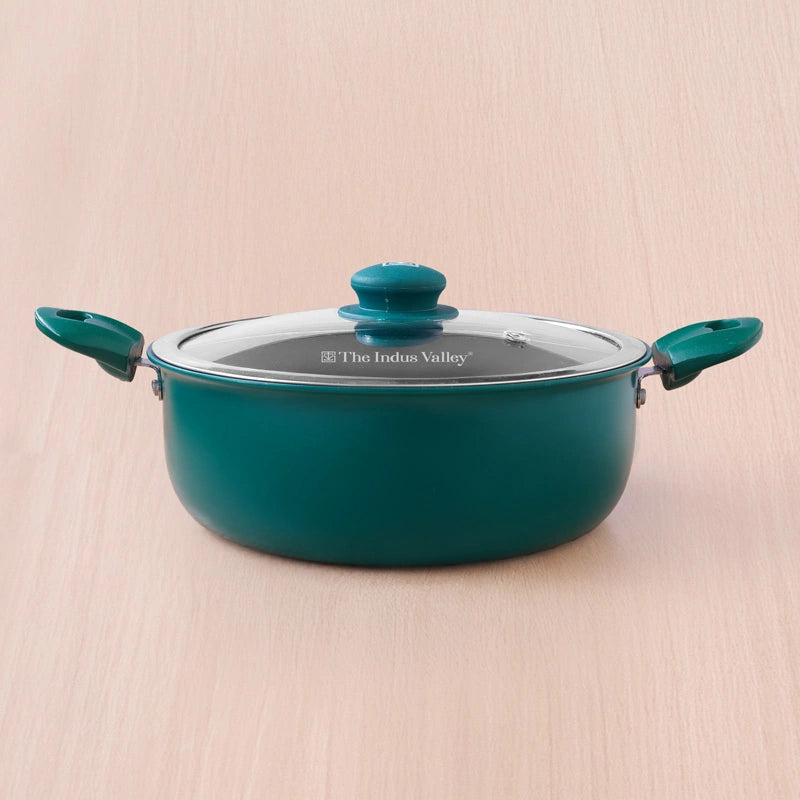 Tri-ply Ceramic Short Casserole with Glass Lid -24cm, Ceramic Coating, 100% Toxin-Free, PFOA & PFAS Free, Non-Stick, Induction & Gas Compatible