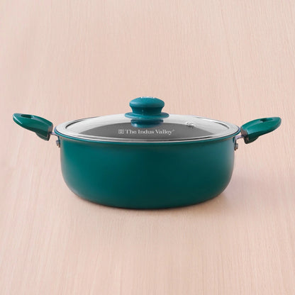 Tri-ply Ceramic Short Casserole with Glass Lid -24cm, Ceramic Coating, 100% Toxin-Free, PFOA & PFAS Free, Non-Stick, Induction & Gas Compatible