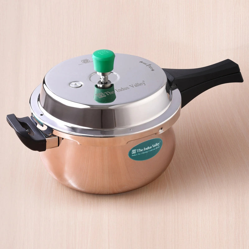 Tri-Ply Stainless Steel Outer Lid Handi Pressure Cooker 1.5L/3L /5.5L, 100% Food-Safe, 3 Layer Thick Body, Heavy Bottom, 5 Yr Warranty, Induction & Gas