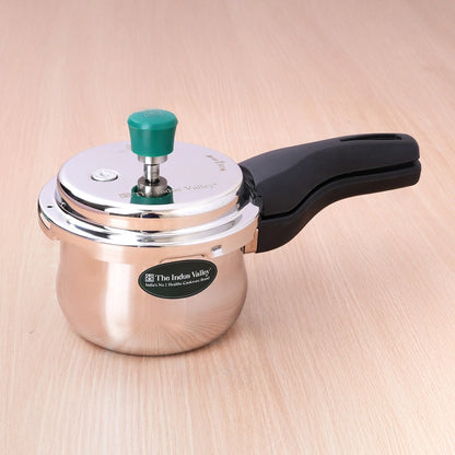 Tri-Ply Stainless Steel Outer Lid Handi Pressure Cooker 1.5L/3L /5.5L, 100% Food-Safe, 3 Layer Thick Body, Heavy Bottom, 5 Yr Warranty, Induction & Gas