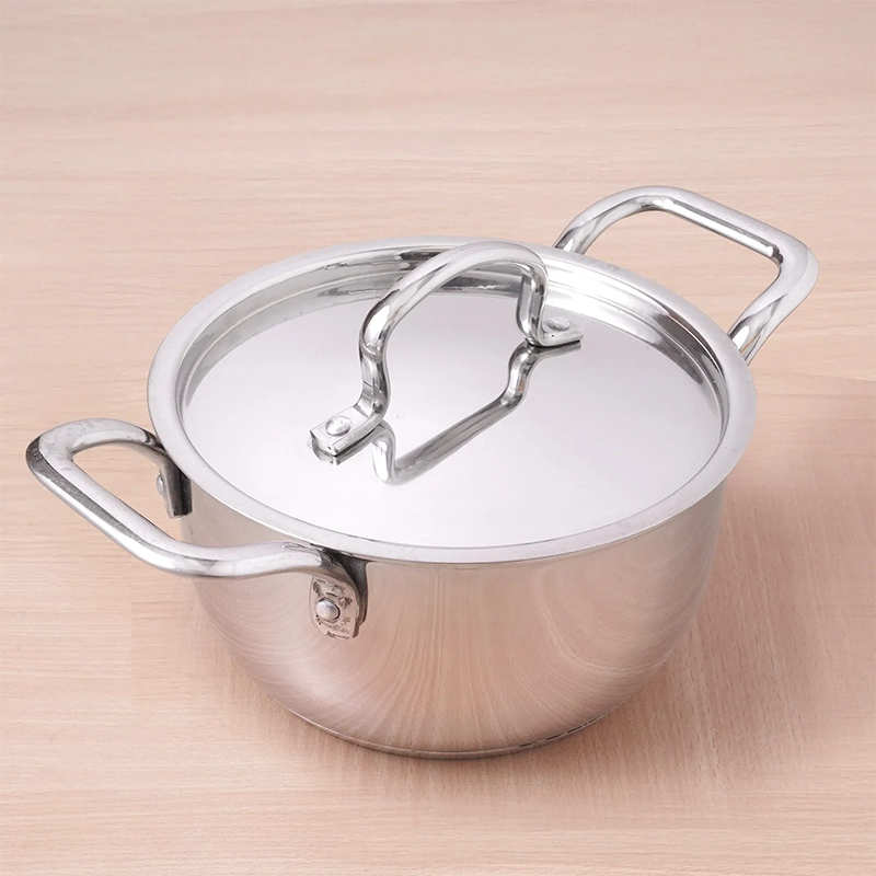 Tri-ply Stainless Steel Biryani Pot/ Casserole/ Sauce Pot with Steel Lid, Premium Quality, 3 Layer Thick Body and 5-ply Bottom, 100% Toxin-free, Non-stick, Induction & Gas, 2.3L/18cm