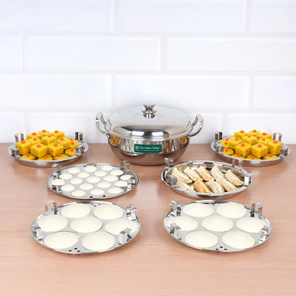 14 Pit Premium Tri-ply Stainless Steel multipot with 1 mini idli plate, Idli/ Momo Maker/ Veg Steaming Set, Tri-ply Induction and gas friendly, 6 Plates