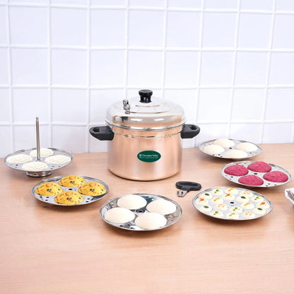 Premium Stainless Steel idlipot Regular and Mini idli plates Idli/ Momo Maker/ Veg Steaming Set, Induction & Gas compatible