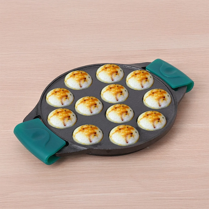 12 Pit/Cup CASTrong Cast Iron Paniyaram/Appe Pan 20.8 cm, Pre-seasoned, with Double Handle Silicone Grip,Toxin-free 2.2 kg, Induction & Gas