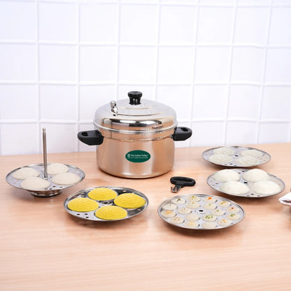 Premium Stainless Steel idlipot Regular and Mini idli plates Idli/ Momo Maker/ Veg Steaming Set, Induction & Gas compatible