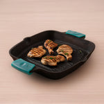 CASTrong Cast Iron Double Handle Grill Pan with Silicon Handle, Pre-seasoned, Naturally Nonstick, 100% Pure, Toxin-free Grill Pan for Kitchen Use, 10.4 In/26.5 cm/2 kg