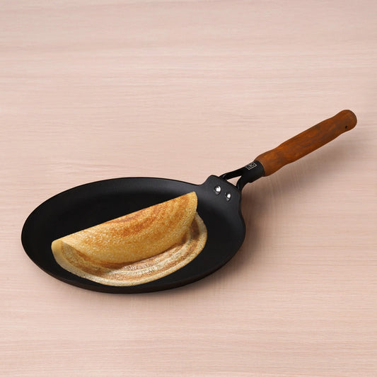 CASTrong Cast Iron Dosa Tawa with Wooden Handle, Pre-seasoned, Nonstick, 100% Pure, Toxin-free, Large 28.2cm, 2kg