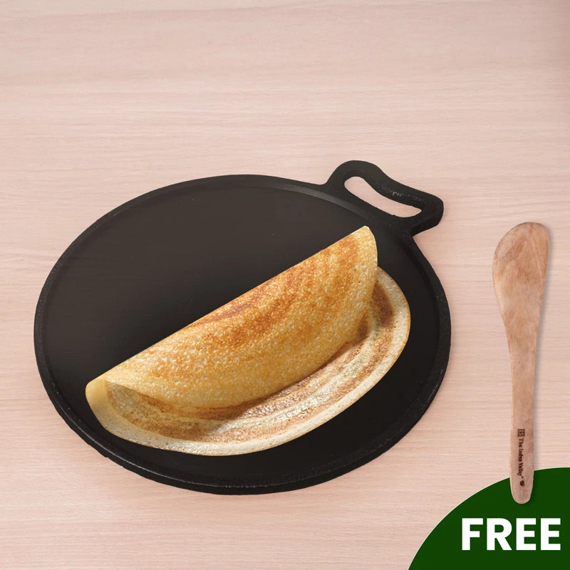 Super Smooth Cast Iron Tawa 26.7/30cm, Pre-seasoned, Naturally Nonstick, 100% Pure, Toxin-free, Gas & Induction, Free 110 Spatula
