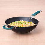 100% Pure Sheet Iron Wok Steel handle with silicone grip & Helper Handle, Toxin-free Sheet Iron, Pre-seasoned, 4L /30 Cm