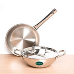 Tri-ply Stainless Steel Cookware Set: Kadai with SS lid -22cm + Frypan - 22cm, Premium Quality, 3 Layer Thick Body, 100% Toxin-free, Non-stick, Induction & Gas