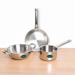 Tri-ply Stainless Steel Cookware Set: 20cm Kadai + 20cm Fry Pan + 14cm Sauce pan, Premium Quality, 3 Layer Thick Body, 100% Toxin-free, Non-stick, Induction & Gas