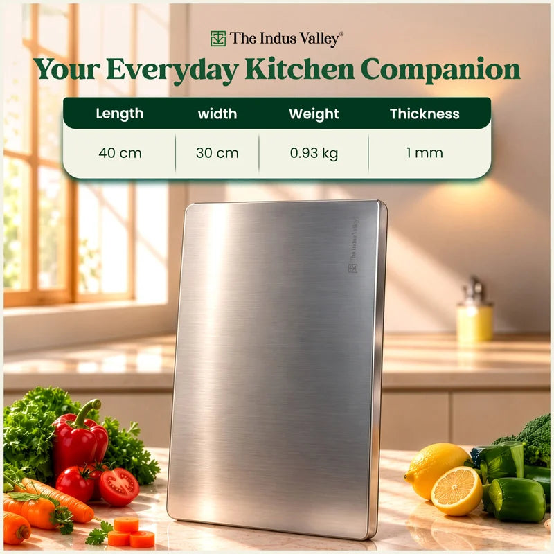 Premium Stainless Steel Counter top Chopping Board 30x40cm, Rust-Resistant, Hygienic, Easy to Clean, Kitchen Cutting Board