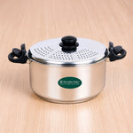 Premium Stainless Steel Rice Pot with Strainer Lid & Lock free Bakelite Handles 2.5/3.5L/5L, Tri-ply 3-Layer Heavy Bottom | Noodle/Pasta/Corn/Soya/Veggies Boiler Pot, Steamer Cooker, Induction & Gas