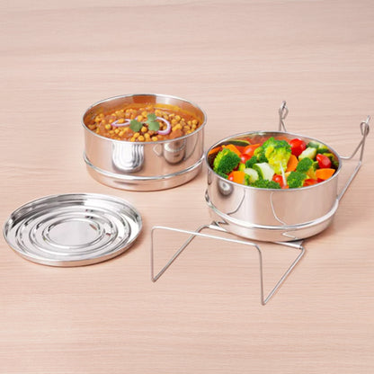 Stainless Steel Pressure Cooker Separator 2-tier Compatible with 3 Litres , Premium Quality, 100% Safe, 2 Containers With Lifter Stand, Stainless Steel