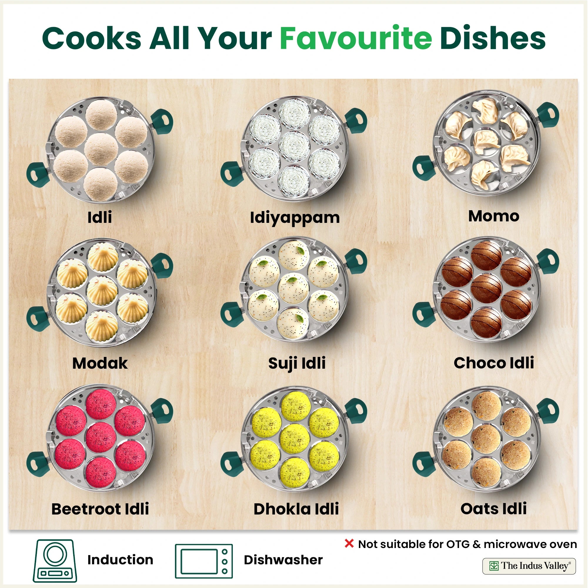 14 Pit Tri-Steel Multi Pot Premium Stainless Steel 27cm Idli/ Momo Maker/ Veg Steaming Set, Tri-ply Induction Bottom, 2 Plates