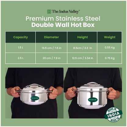 Premium Stainless Steel Insulated Hot Box/Casserole – Double Wall, Keeps Food Hot & Fresh 1.5L/2.5L