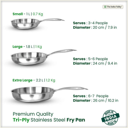 Tri-ply Stainless Steel Fry Pan, 3 Layer Thick Body, Premium Quality, 100% Toxin-free, Non-stick, Induction & Gas 20/24/26 cm