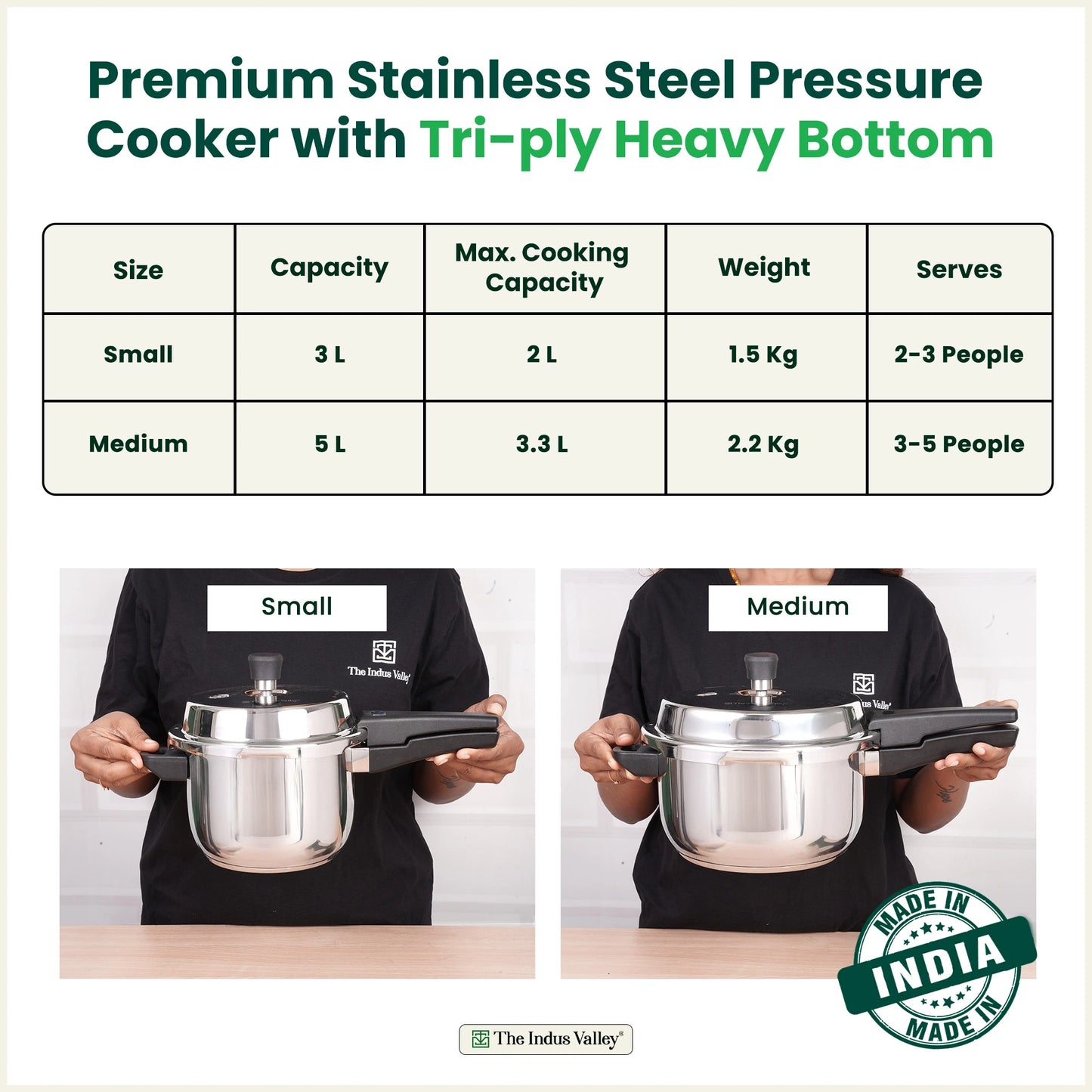 QuicKooker Tri-Steel Stainless Steel Pressure Cooker, Premium Quality, 3 Layer Heavy Bottom, 100% Safe, ISI Certified, 3 Yr Warranty, Induction & Gas, 3/5 L