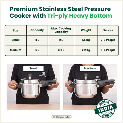 QuicKooker Tri-Steel Stainless Steel Pressure Cooker, Premium Quality, 3 Layer Heavy Bottom, 100% Safe, ISI Certified, 3 Yr Warranty, Induction & Gas, 3/5 L