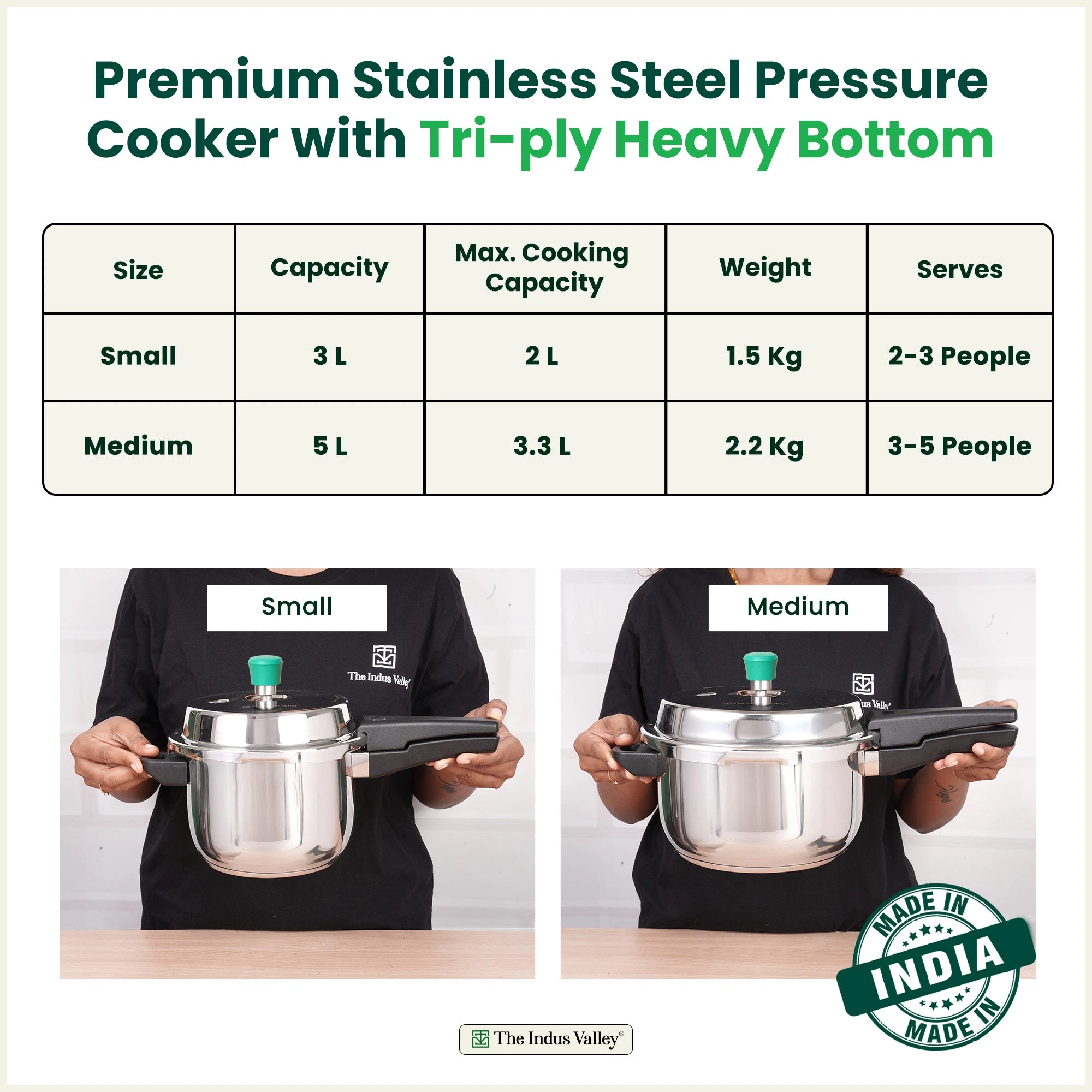 QuicKooker Tri-Steel Stainless Steel Pressure Cooker 3/5 L , Premium Quality, 3 Layer Heavy Bottom, 100% Safe, ISI Certified, 3 Yr Warranty, Induction & Gas