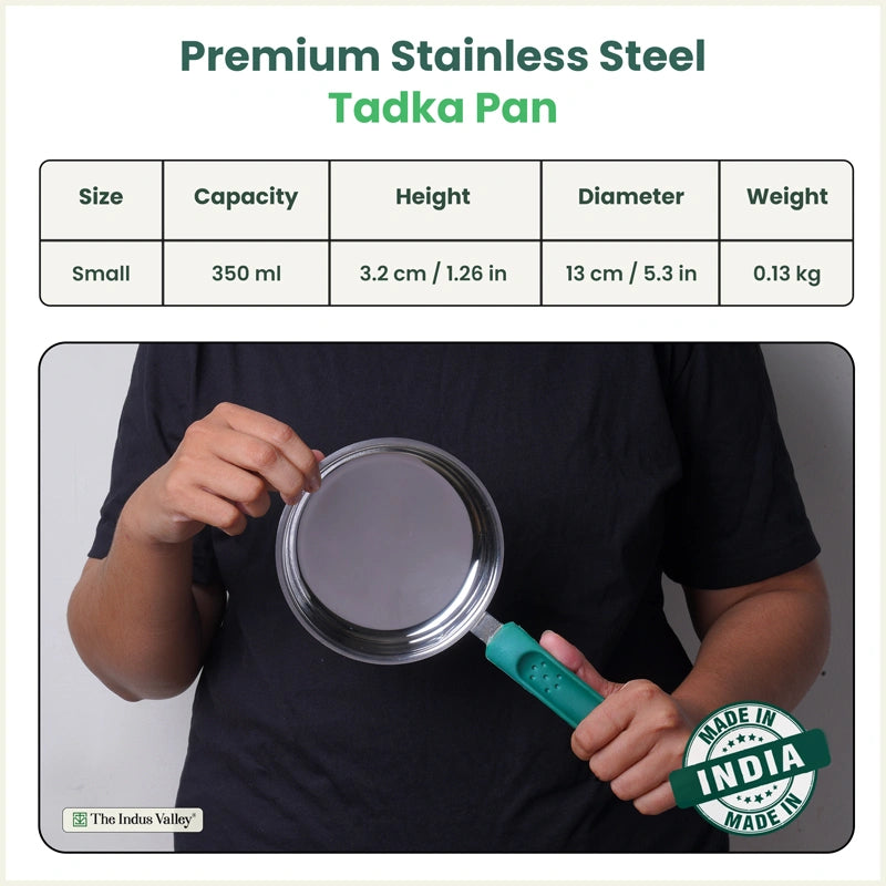 Tri-Steel Stainless Steel Tadka Pan 13 cm, Premium Quality, Tri-ply Bottom, Soft-touch Handle, 100% Toxin-free, Non-stick, Induction & Gas