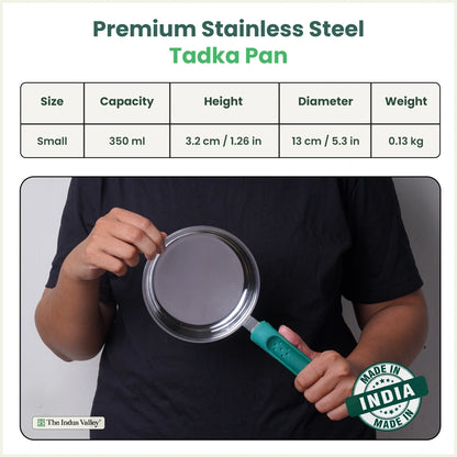 Tri-Steel Stainless Steel Tadka Pan 13 cm, Premium Quality, Tri-ply Bottom, Soft-touch Handle, 100% Toxin-free, Non-stick, Induction & Gas