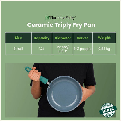 Tri-Ply Ceramic Fry Pan - 22cm, Ceramic Coating, 100% Toxin-Free, PFOA & PFAS Free, Non-Stick, Induction & Gas Compatible
