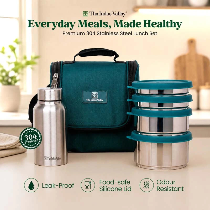 304 Stainless Steel Leakproof Lunch Box Set with Water Bottle & Insulated Carry Bag