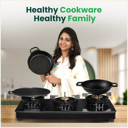 CASTrong Cast Iron Double Handle Tawa with Silicon Handle, Pre-seasoned, Naturally Nonstick, 100% Pure, Toxin-free, Dosa Tawa for Kitchen Use, 11 In/27.9 cm/2 kg