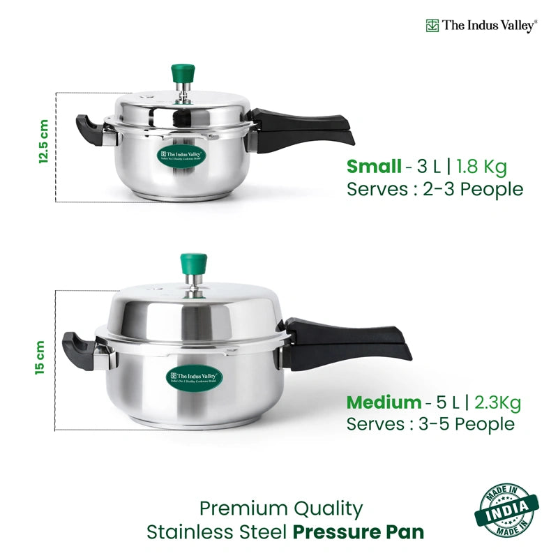 Premium Stainless Steel Outer Lid Pressure Pan 3/5L, Premium Quality, 3 Layer Heavy Bottom, 100% Food-safe, ISI Certified, 3 Yr Warranty, Induction & Gas