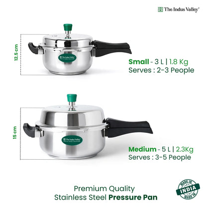 Premium Stainless Steel Outer Lid Pressure Pan 3/5L, Premium Quality, 3 Layer Heavy Bottom, 100% Food-safe, ISI Certified, 3 Yr Warranty, Induction & Gas