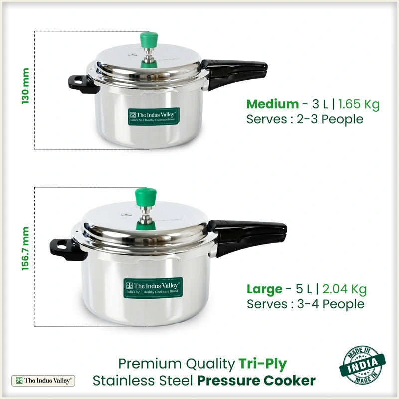 Premium Quality RapidCuk 3/5L Tri-Ply Stainless Steel Pressure Cooker for Kitchen, 100% Food-Safe, 3 Layer Thick Body, Heavy Bottom, 5 Yr Warranty, Induction & Gas