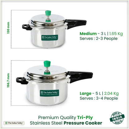 Premium Quality RapidCuk 3/5L Tri-Ply Stainless Steel Pressure Cooker for Kitchen, 100% Food-Safe, 3 Layer Thick Body, Heavy Bottom, 5 Yr Warranty, Induction & Gas