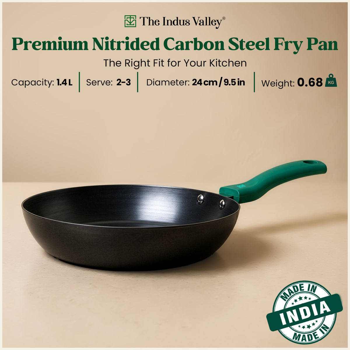 Nitrided Carbon Steel Fry Pan 24 cm | Rust-Free | No Sticking